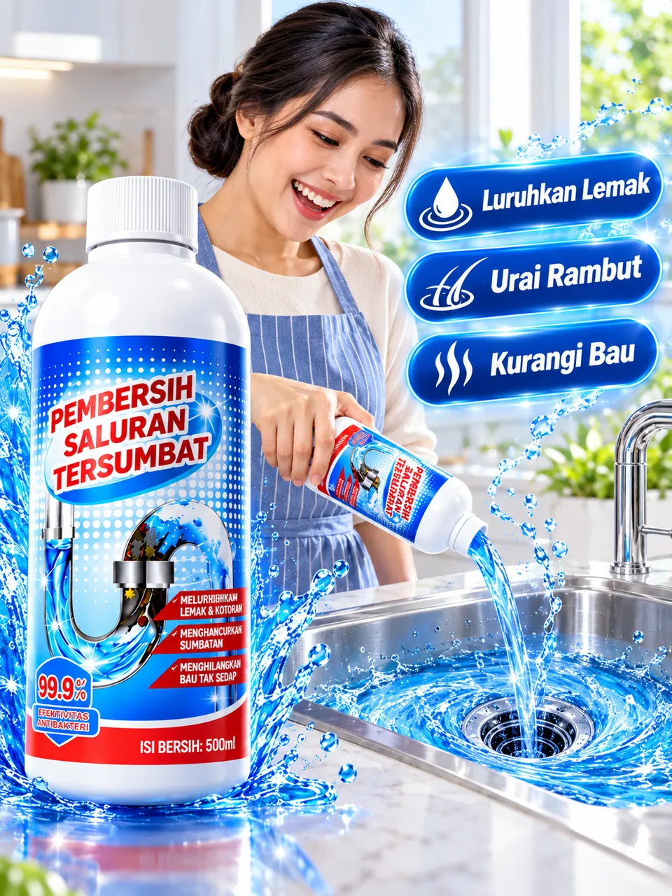 Wastafel Mampet & Bau Bikin Pusing? Tuang Sekali, Air Ngalir Lancar Lagi